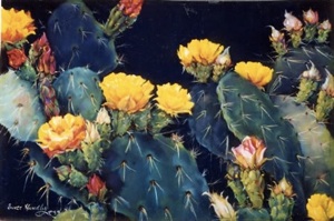 Golden Glory pastel of cactus with yllow blooms by Eunice Hundley
